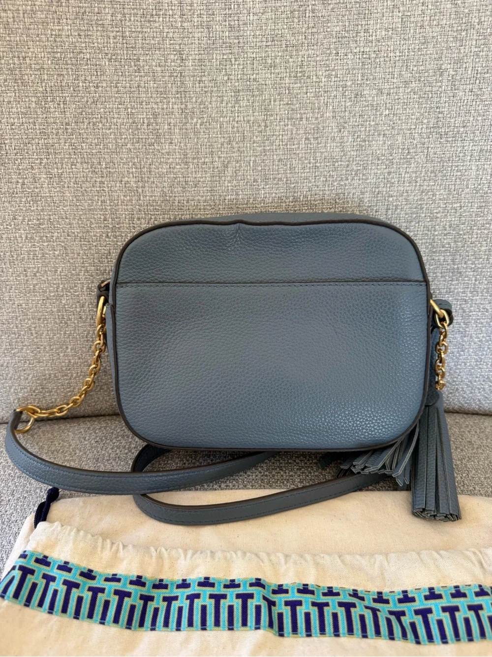 Tory Burch Blue Leather Mcgraw camera Crossbody Bag in slate blue